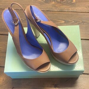 Sergio Rossi Tan Peep-Toe Slingback Heels